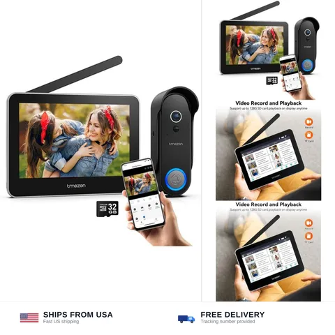 Tmezon Wireless Video Doorbell with Camera and Monitor WiFi Doorbell Intercom...