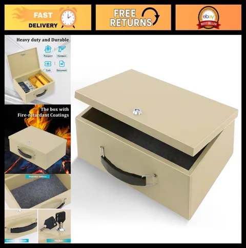 Fireproof Portable Safe Box with Key Lock - X-Large Metal Storage for Documents,