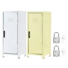 Mini Locker 4.3 x 10.8 Inch, 2 Pcs Small Locker with Lock Keys, White/Yellow
