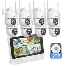 ANRAN 5MP IP Security Camera System CCTV 360° PTZ WiFi 12" Monitor 2TB 8Cams Kit