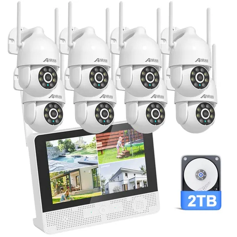 ANRAN 5MP IP Security Camera System CCTV 360° PTZ WiFi 12" Monitor 2TB 8Cams Kit