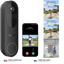 REOLINK Battery Video Doorbell 2K Wireless Outdoor Camera, 2.4/5 GHz WiFi | N...