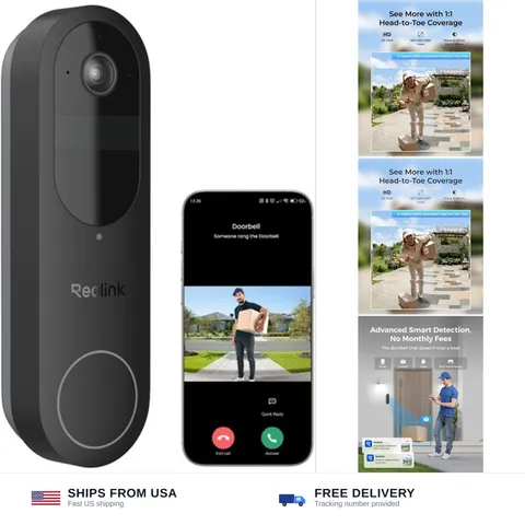 REOLINK Battery Video Doorbell 2K Wireless Outdoor Camera, 2.4/5 GHz WiFi | N...