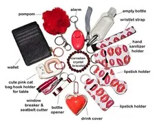 Red Self Defence Keychain Set With Carnelian Crystal Bracelet