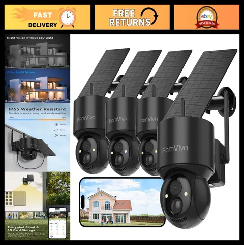 2K Wireless Outdoor Solar Security Camera, 360° PTZ, Color Night Vision, IP66, M
