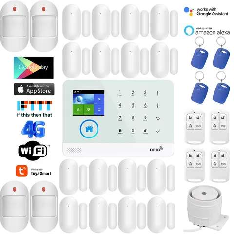 D32 WIFI 4G GSM TUYA APP Wireless Wired Home Security Burglar Alarm System+RFID