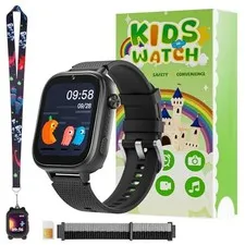 4G Kids Smart Watches Girls Gifts Age 3-12, Smart Watch for Kids with 47 Black
