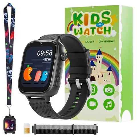 4G Kids Smart Watches Girls Gifts Age 3-12, Smart Watch for Kids with 47 Black