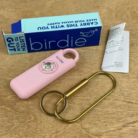 She’s Birdie–The Original Personal Safety Alarm for Women PINK w Brass Key Ring
