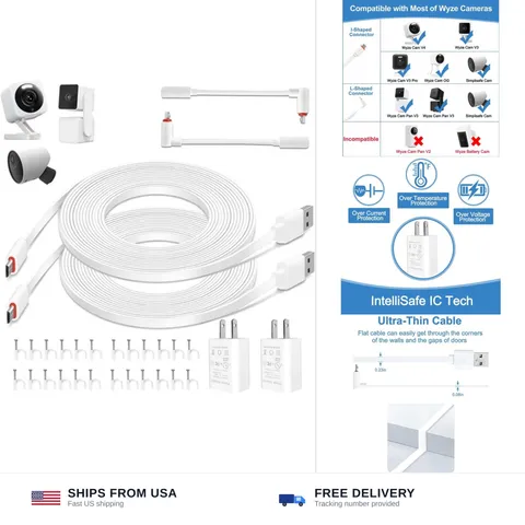 20 FT/6M Power Adapter and Charging Cable for Wyze Cam v4, Wyze Cam Pan v3, W...