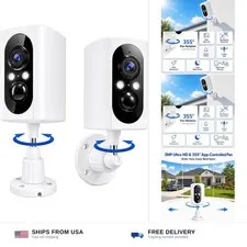 355° Pan Rotate Cameras 2 Pack, 2K Video, Security Cameras Wireless Outdoor |...