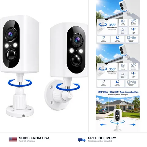 355° Pan Rotate Cameras 2 Pack, 2K Video, Security Cameras Wireless Outdoor |...