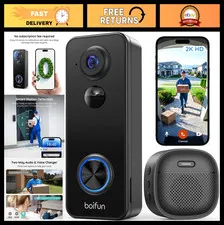 Wireless Video Doorbell Camera, 180° Wide Angle, 2K HD, No Subscription Needed