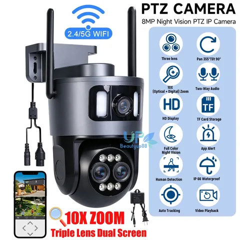 8MP 5G WiFi Wireless Security Camera Audio AI Human Detect Night Vision 10X Zoom