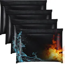 4 Pack Fireproof Waterproof Document Bag with Zipper, 13.38" X 9.44", Black | Fi