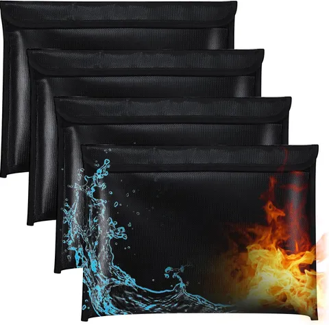 4 Pack Fireproof Waterproof Document Bag with Zipper, 13.38" X 9.44", Black | Fi