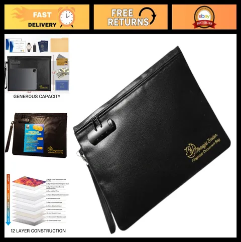 Fireproof Waterproof Document Bag | Travel Holder | Secure Lock Bag | Safe for I