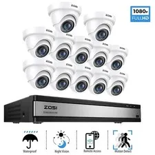 ZOSI 16CH 1080P Home Security Camera System 12 Cameras 80ft Night Vision CCTV