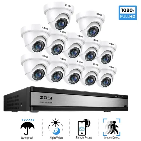ZOSI 16CH 1080P Home Security Camera System 12 Cameras 80ft Night Vision CCTV
