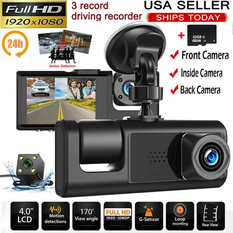 Camara De Seguridad Para Carro Auto 3 lenses Delantero/Trasero/Interior Dash Cam