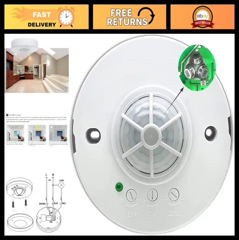 360° Ceiling PIR Motion Sensor Switch - 3 Detectors, 10-40ft Range, High Sensiti