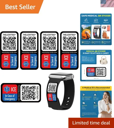 Medical Alert ID Tag for Watch Band Engraved QR Code Watch Safety Plate, Fitn...