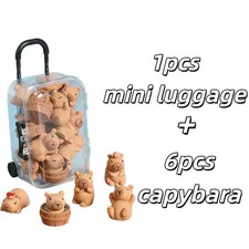 7Pcs Mini Luggage & Resin Capybara Set – for Garden, Car Decor Animal Lover Gift