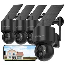 4 Pack 2K Solar Security Camera Wireless Outdoor 360 PTZ Color Night Vision IP66