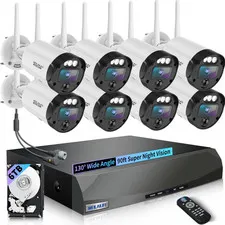 【90Ft Super Night Vision】 5MP Outdoor Wireless Security Camera System, Wireless