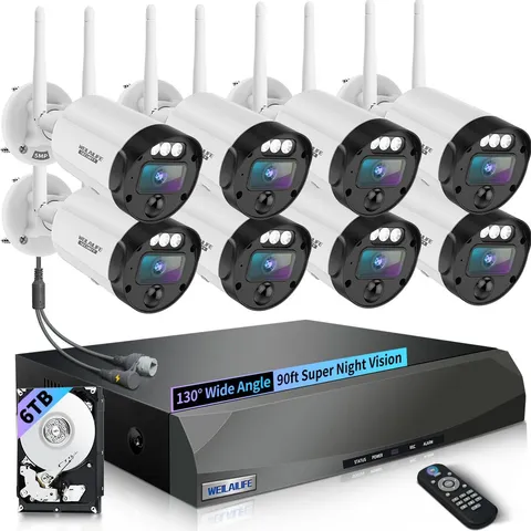 【90Ft Super Night Vision】 5MP Outdoor Wireless Security Camera System, Wireless