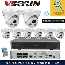 Vikylin SmartFind 8POE 8CH NVR Night Vision MIC 8MP 4K IP Camera Systems MD Lot