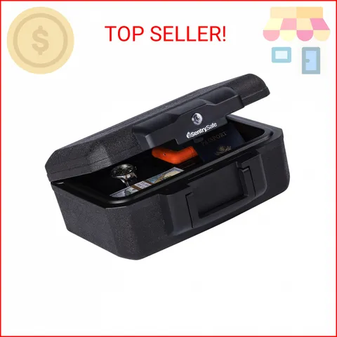 SentrySafe Fireproof Money Safe with Key Lock, Black Lock Box with Portable Carr