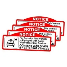 4 Pack Car Video Recorder Stickers, (9 x 3.5 cm/W x H) -Camera Audio Video