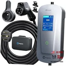 Level 2 EV Charger with Holder/7.68KW 25ft Cable Portable Mobile 32A 1 Sliver