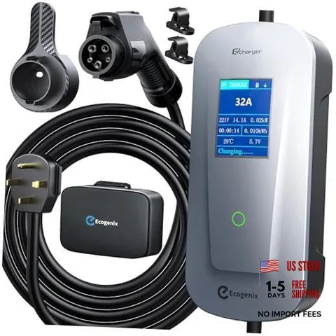 Level 2 EV Charger with Holder/7.68KW 25ft Cable Portable Mobile 32A 1 Sliver