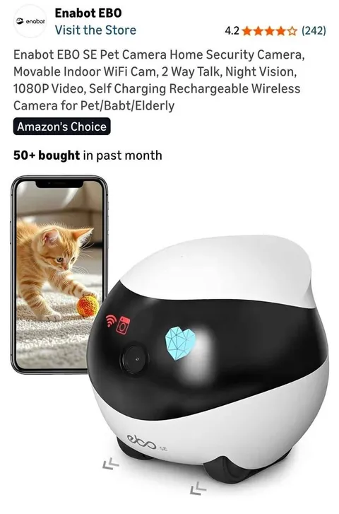 Enabot EBO SE Pet Camera Home Security Camera, Movable Indoor WiFi Cam, 2 Way
