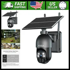 Xega 4G LTE Solar Security Camera, 2K Outdoor PTZ, Color Night Vision