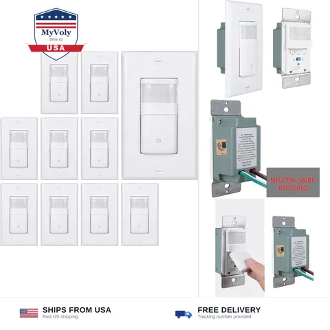 Motion Sensor Light Switch, 10 Pack, White | Neutral Wire Required, Single Po...
