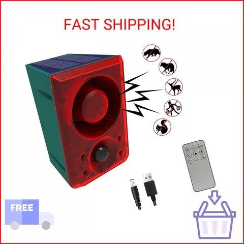 QXMH Solar Outdoor Motion Sensor Alarm - Dog Barking&Gunshot Sound 130db Motion