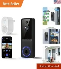 1080P Wireless Video Doorbell Camera, AI Human Detection, 2-Way Audio, Night ...