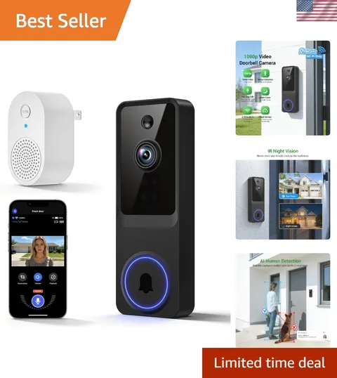 1080P Wireless Video Doorbell Camera, AI Human Detection, 2-Way Audio, Night ...