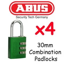  ABUS Combination Padlocks - Resettable 30mm  x4  BULK LOT High quality - GREEN
