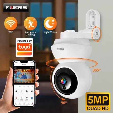 FUERS 5MP WiFi PTZ Security Camera 360° Auto Tracking Night Vision 2-Way Audio