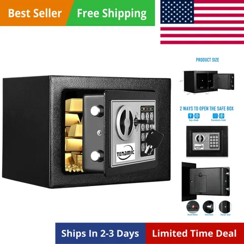 Safe Box 0.23 Cubic Feet Electronic Digital Security Box, Keypad Lock Box Cab...