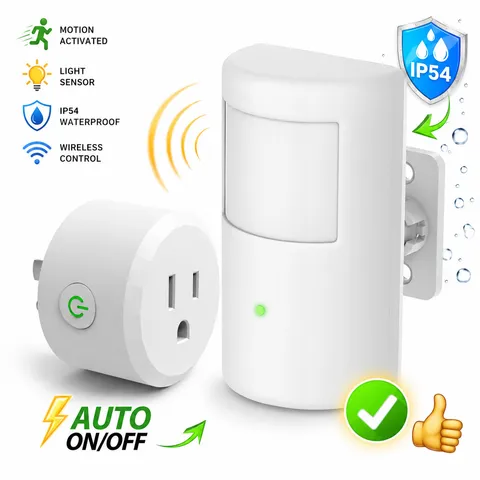 Motion Sensor Outlet Plug PIR Wireless Light Sensor IP54 Waterproof Auto On