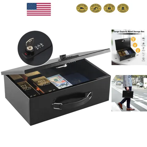 Secure Your Valuables in a Fireproof Metal Lock Box - Portable & Water-Resistant