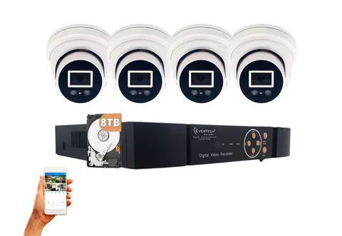Evertech 8 Channel 4K 8MP H.265 PoE NVR 4x PoE IP Security Camera System 8TB