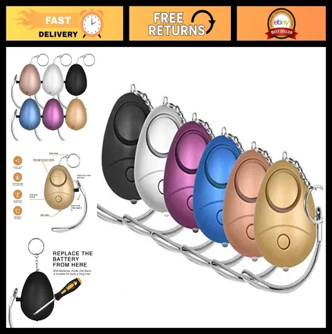 Personal Safety Alarm 6 Pack - 140DB Keychain Security Alarm with LED Lights, Em