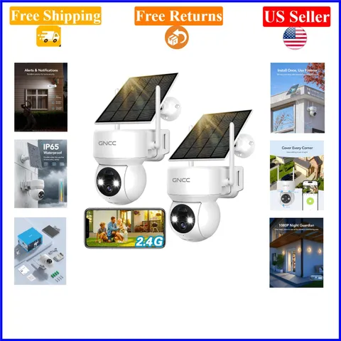 Wireless Outdoor Solar Security Cameras, 2 Pack, 1080P, Night Vision