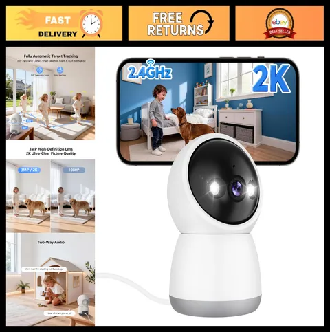 2.4G WiFi Indoor Security Camera, 2K Pan/Tilt, Color Night Vision, Motion Detect